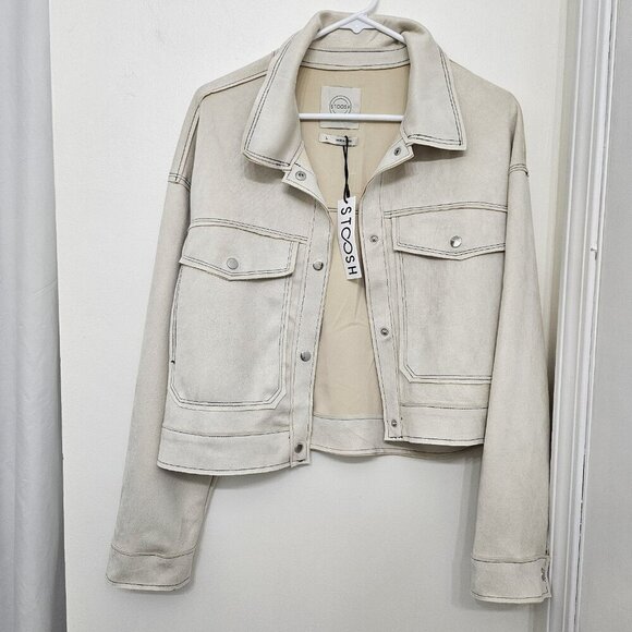 NWT STOOSH Sue-like Cream All Season Baggy Pocket Womens Jacket Size Large - Picture 1 of 12